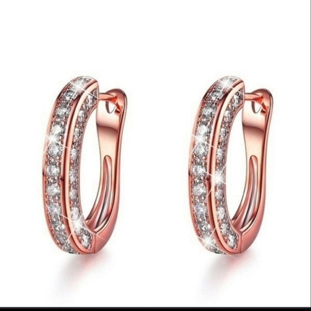 HP NEW Luxury 925 Silver Diamond oval Huggie Earrings - Picture 1 of 6